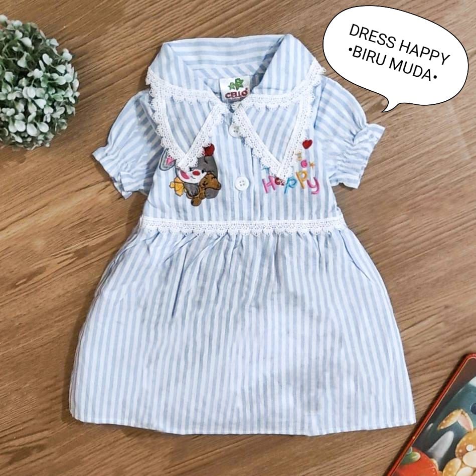 Dress Bayi Perempuan - Baju Anak Cewek Lucu Usia 0-6 Bulan Bahan Kaos Katun Motif Happy