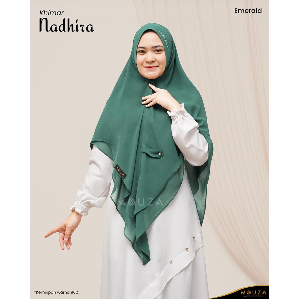Mouza-Nadhira Khimar Bahan Ceruty Baby Doll Warna Shitake-Hazelnut-Milo-Baby Pink-Denim-Green Shadow