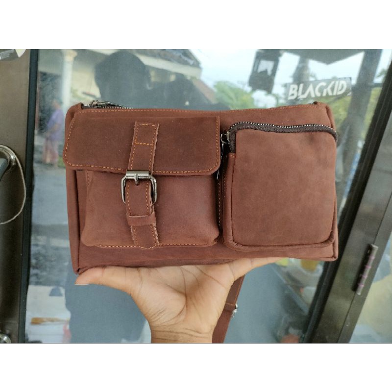 Tas Dragon kulit sapi Waist Bag Tas Dada kulit sapi asli crazy horse
