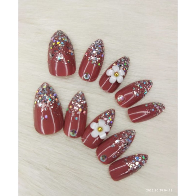 KUKU PALSU HIAS BENTUK UJUNG LANCIP SILETTO ISI 10 PCS FREE LEM KUKU / NAIL ART