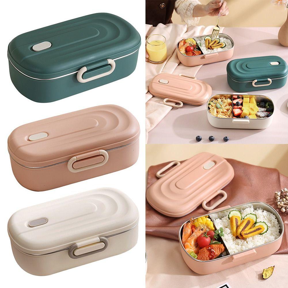 Top Lunch Box Microwavable Rectangle Grid Untuk Siswa Pekerja Kantor Wadah Makanan