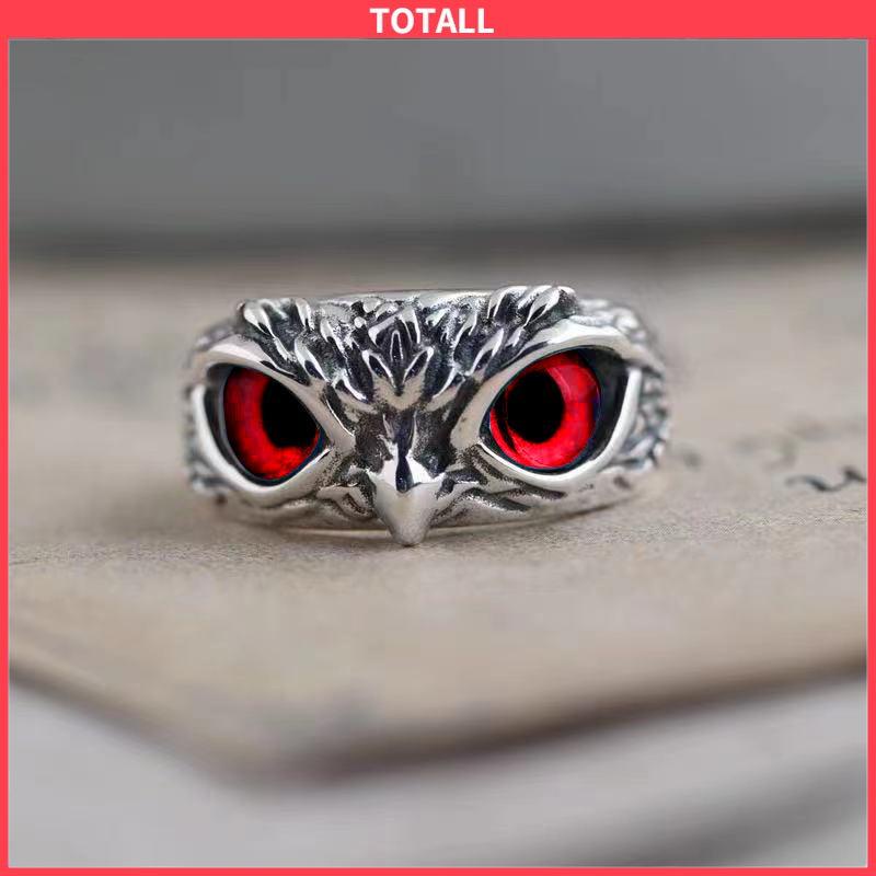 COD Kristal Vintage Style Burung Hantu Cincin Perak 925 Pria Wanita Punk Crystal Rings Adjustable Size-Totall