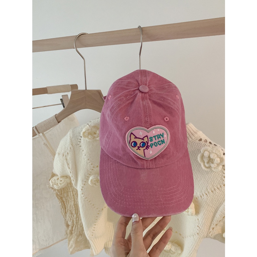 Topi Baseball Motif Bordir Hati Warna Pink Gaya Kasual