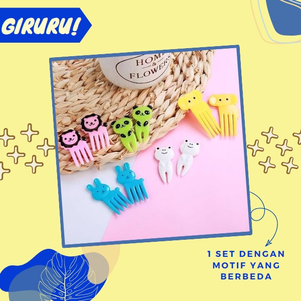 Garpu Buah Bento Mini Set / Garpu Bento Tusukan Buah Kue / Garpu Bento Motif Lucu Anak-anak / Tusukan Garpu Hiasan Bento Mini / Garpu Bento Food Picks Animal Tusukan