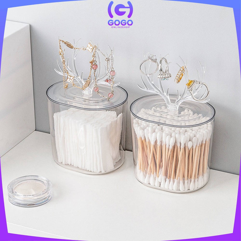 GOGO-C716 Tempat Kapas Akrilik Motif Tanduk Rusa Rak Kosmetik Kotak Penyimpanan Serbaguna / Tempat Cotton Bud Tusuk Gigi Kotak Perhiasan Acrylic Multifungsi