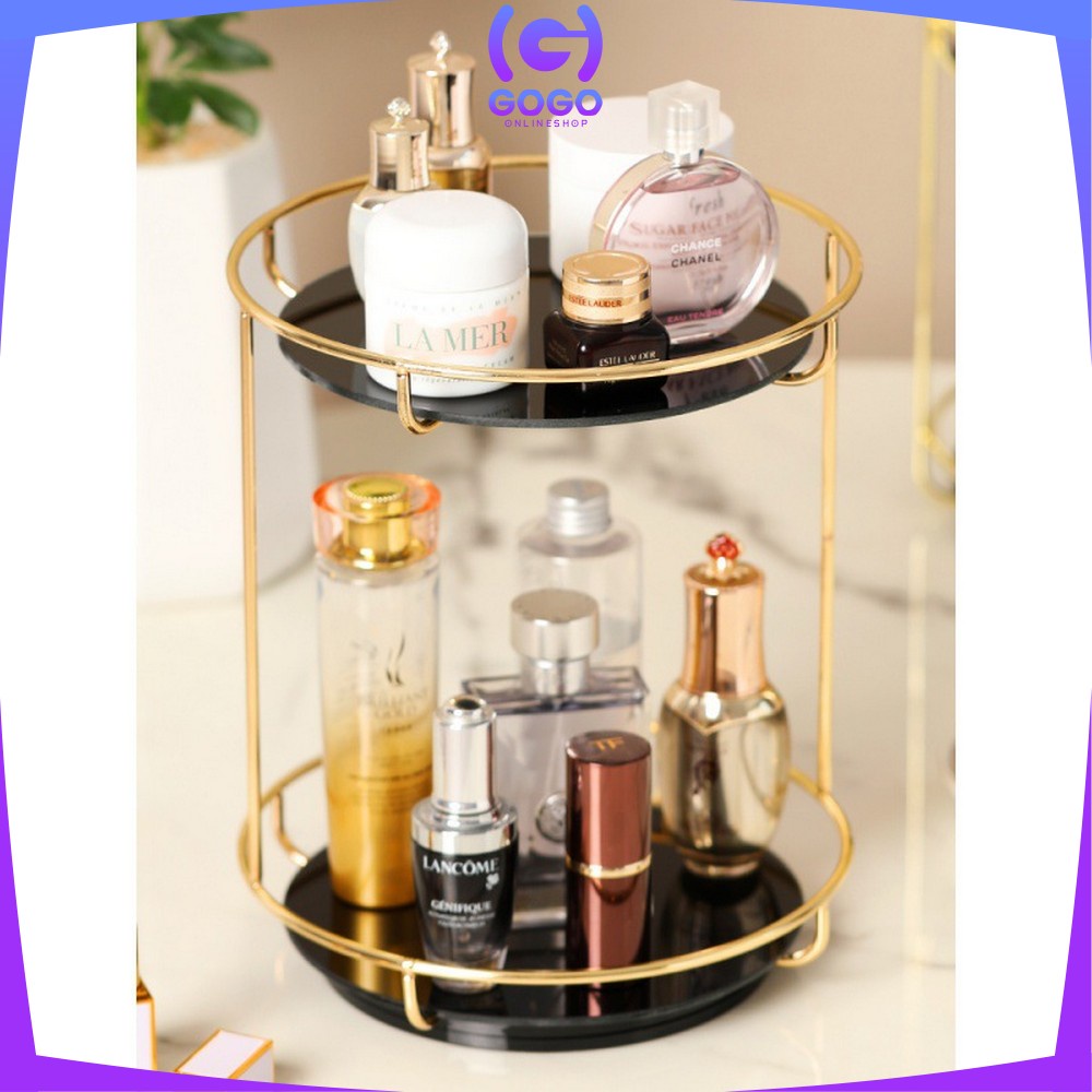 GOGO-K134 Rak Kosmetik Bulat 2 Tingkat Rak Putar 360 Derajat / Tempat Penyimpanan Riasan Make Up Skincare Multifungsi / Rak Make Up Organizer