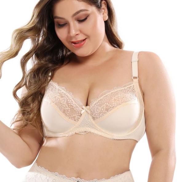 Push Up Bra BH Super Jumbo Brokat Size 40-46 Cup D-DD/E Jumbo #UW 8019 - Krem, 44 Cup D - E