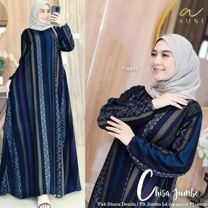 DISKON Chisa Jumbo Maxy dress wanita gamis muslim diana denim premium