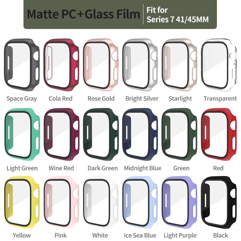 Hard Case PC Dengan Tempered Glass Pelindung Layar Untuk Apple Watch Seri 8 7 6 5 4 3 2 1 SE2 45mm 41mm 42mm 40mm 38mm