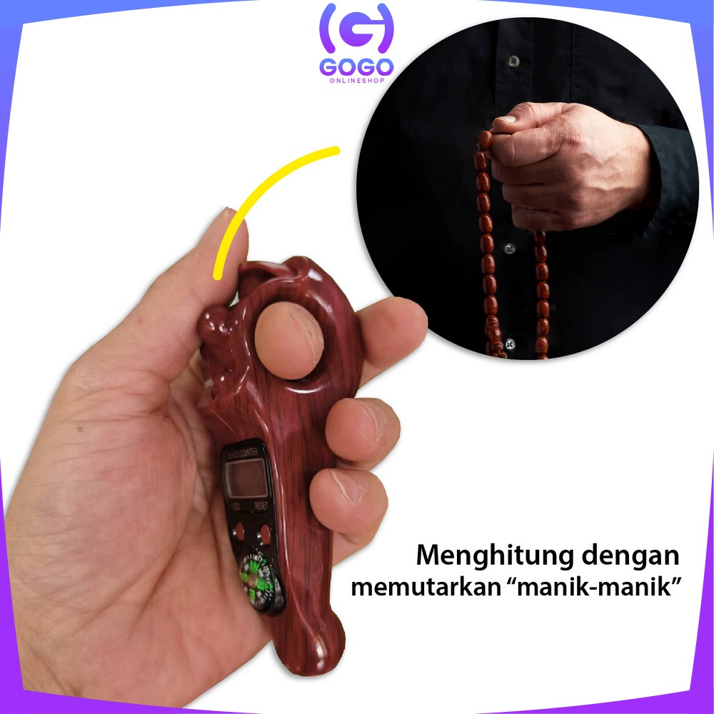 GOGO-C582 Tasbih Digital Motif Kayu Led + Kompas / Tasbih Kayu Alat Hitung Tahlil Finger Counter Compas / Muslim Tasbih