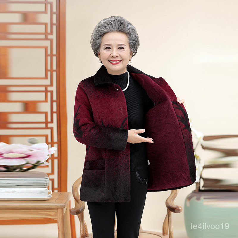 Middle-Aged dan Orang Tua Berlapis Kapas Pakaian Musim Dingin Memakai Nenek Mink-Seperti Bulu Empuk