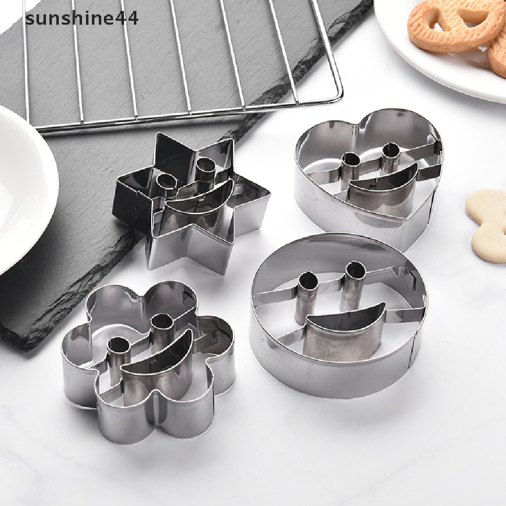 Sunshine 4pcs / set Cetakan Kue / Biskuit / Fondant Bentuk Smiley Bahan Stainless Steel