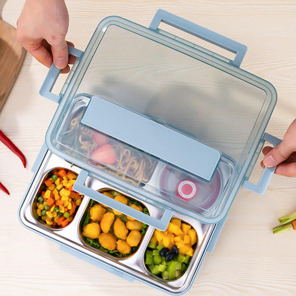 Solighter Lunch Box New Design Rectangle Grid Wadah Makanan Anti Bocor