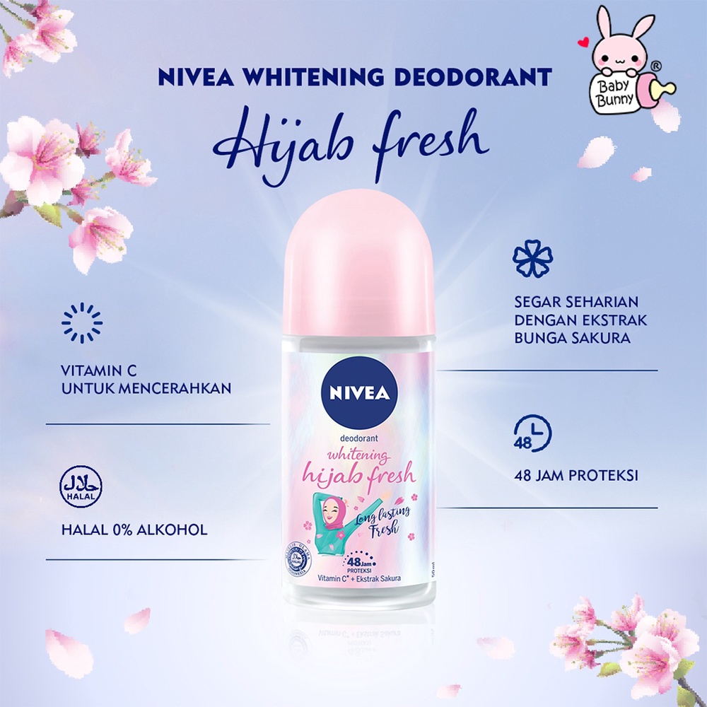 ❤ BELIA ❤ NIVEA Deodorant Roll On | 25 | 50 | Men | Women | Whitening Pearl Beauty Silk Touch Hijab | BABY BUNNY | BPOM