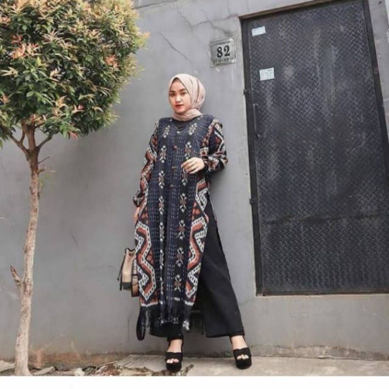 CARDIGAN TENUN MOTIF TORAJA TERATAI
