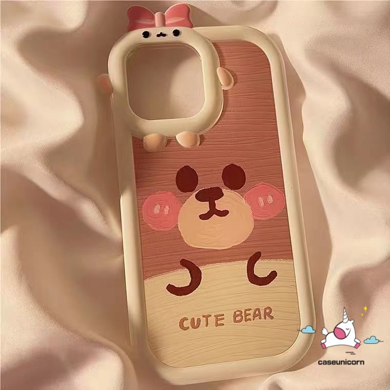 Case Beruang Kartun Untuk Samsung A04 A50 A12 A14 A51 A23 A04E A31 A50s A32 A13 A52 A30s A52s A22 M32 A33 A53 A73 A53 A03 A03s A04s A11 A02s A21s A71 3D Bow Monster Lens Soft Cover