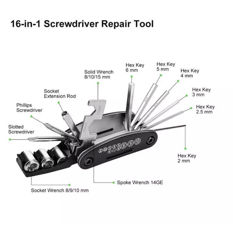 Bike Toolkit Kunci Sepeda Set Kunci Sepeda Tool Kit United 15 In 1 Multifungsi