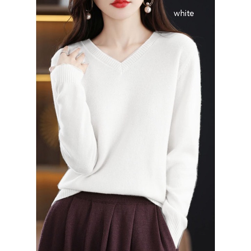 Sweater Leher V lengan panjang rajut