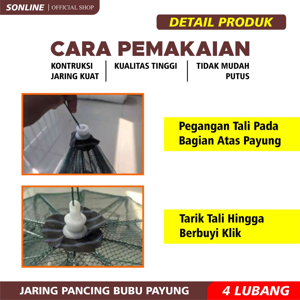 SONLINE Payung Bubu Jaring 4 Lubang Jebakan Perangkap Udang ikan Kepiting Model Payung 4 Lubang