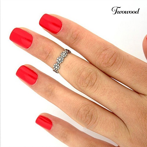 2pcs Cincin Jari Kaki Lapis Silver Gaya Vintage Adjustable Untuk Wanita