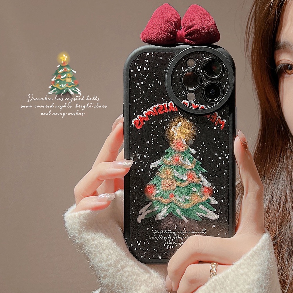 Ins Casing Silikon Motif Pohon Natal Aksen Pita Untuk Iphone 14 11 12 13 PRO MAX