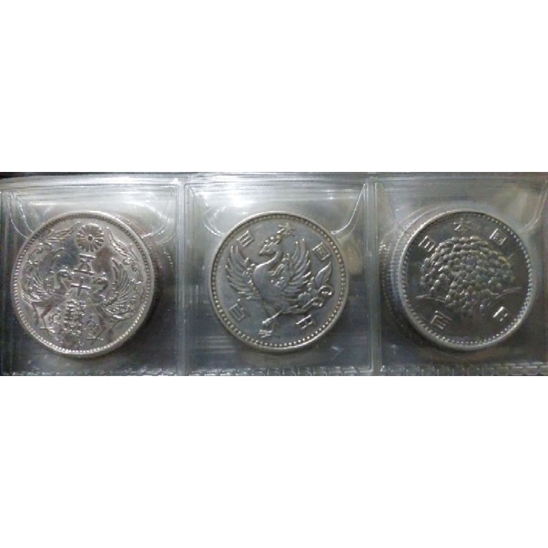 3 set koin perak Jepang (50 sen, 100 yen, 100 yen)