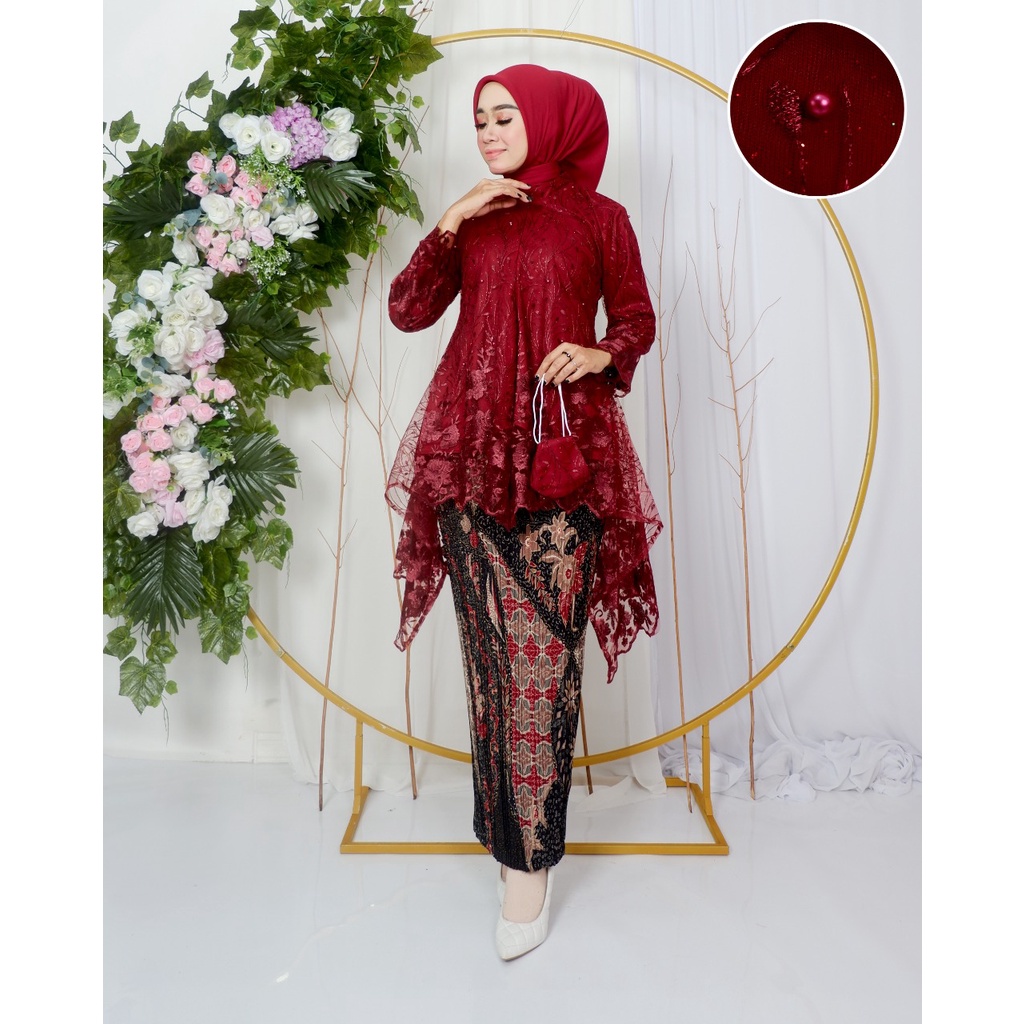 Permata Olshop / Setelan Kebaya Tunik Mauri Busui Modern / Kebaya Modern / Kebaya Wisuda / Kebaya Kondangan / Kebaya Pesta / Kebaya Tunik Brukat Tulle Modern / Kebaya Busui