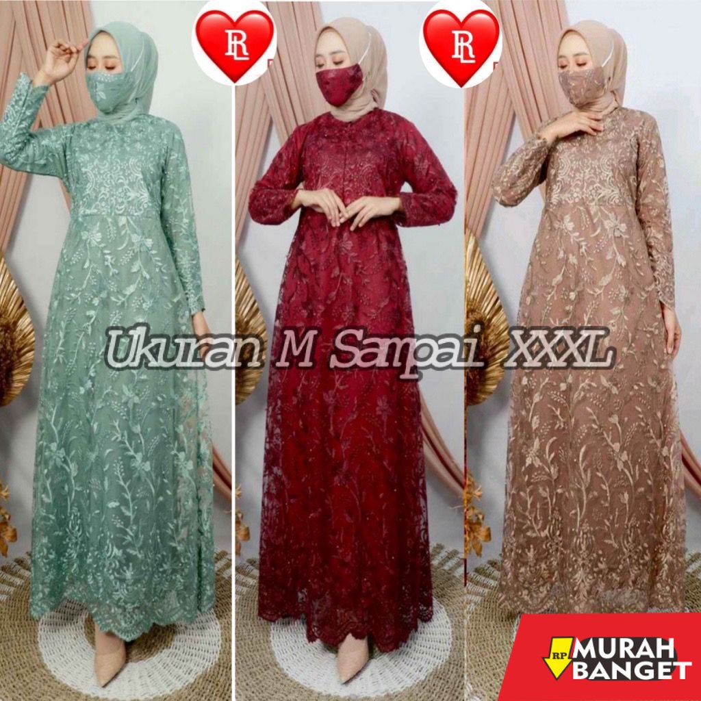 model gamis kombinasi polos terbaru 2022 RED LOVE 136 (TERMURAH) /GAMIS AMIRA TILLE BRUKAT MUTIARA /