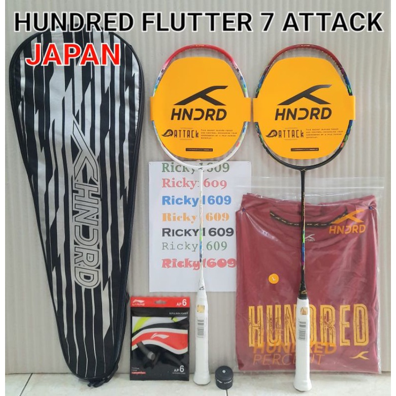 RAKET BADMINTON HUNDRED FLUTTER 7 ATTACK - WINGTRON - POWER ATTACK - TENSION 32 LBS - SHAFT MID-FLEX