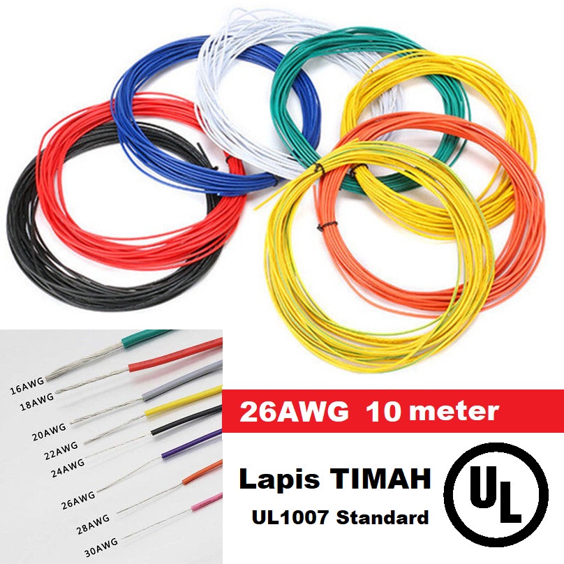 Kabel Serabut 10m AWG 26 Std-UL1007 Tembaga Putih tinned copper wire