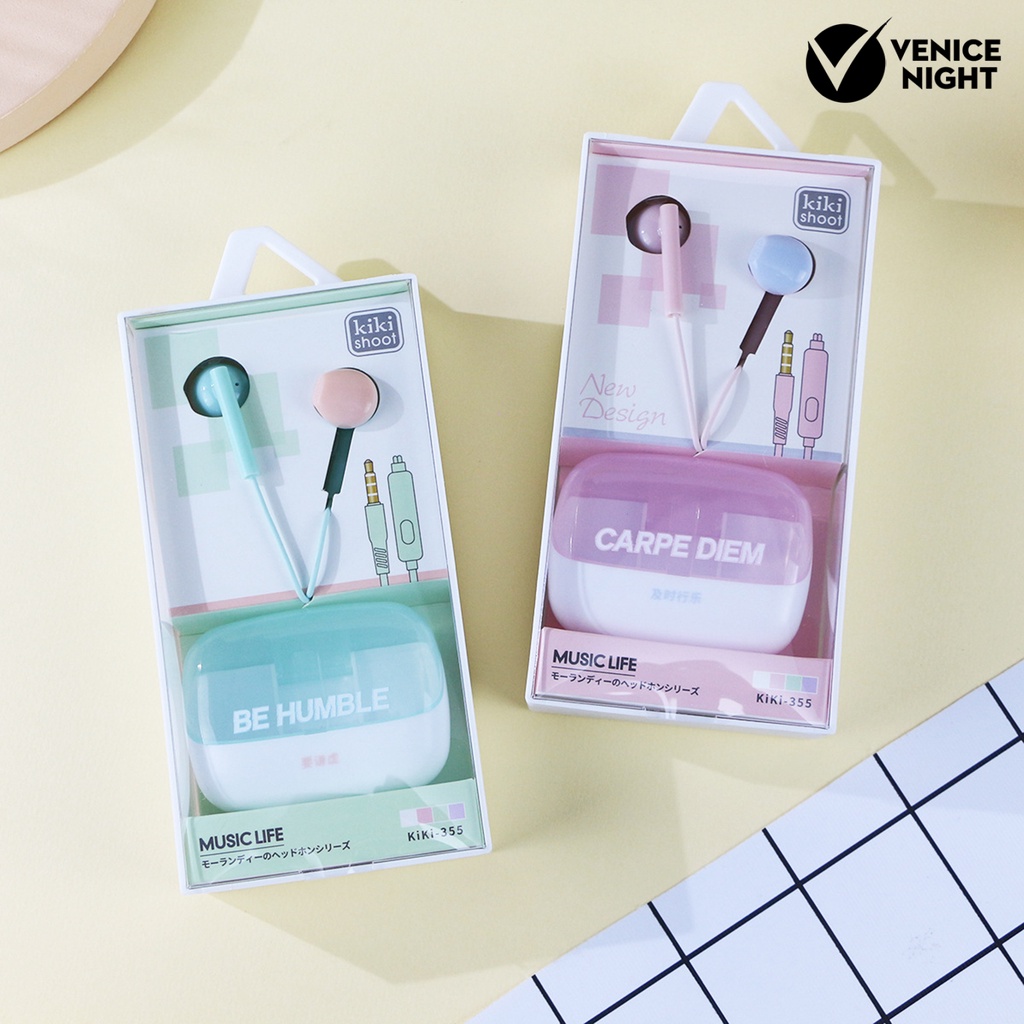 (VNEP) (Berkabel) Earbud Sensitif HD-kompatibel Calling Kids Cartoon 3.5mm Stereo in Ear Earbud dengan Mikrofon untuk Berlari