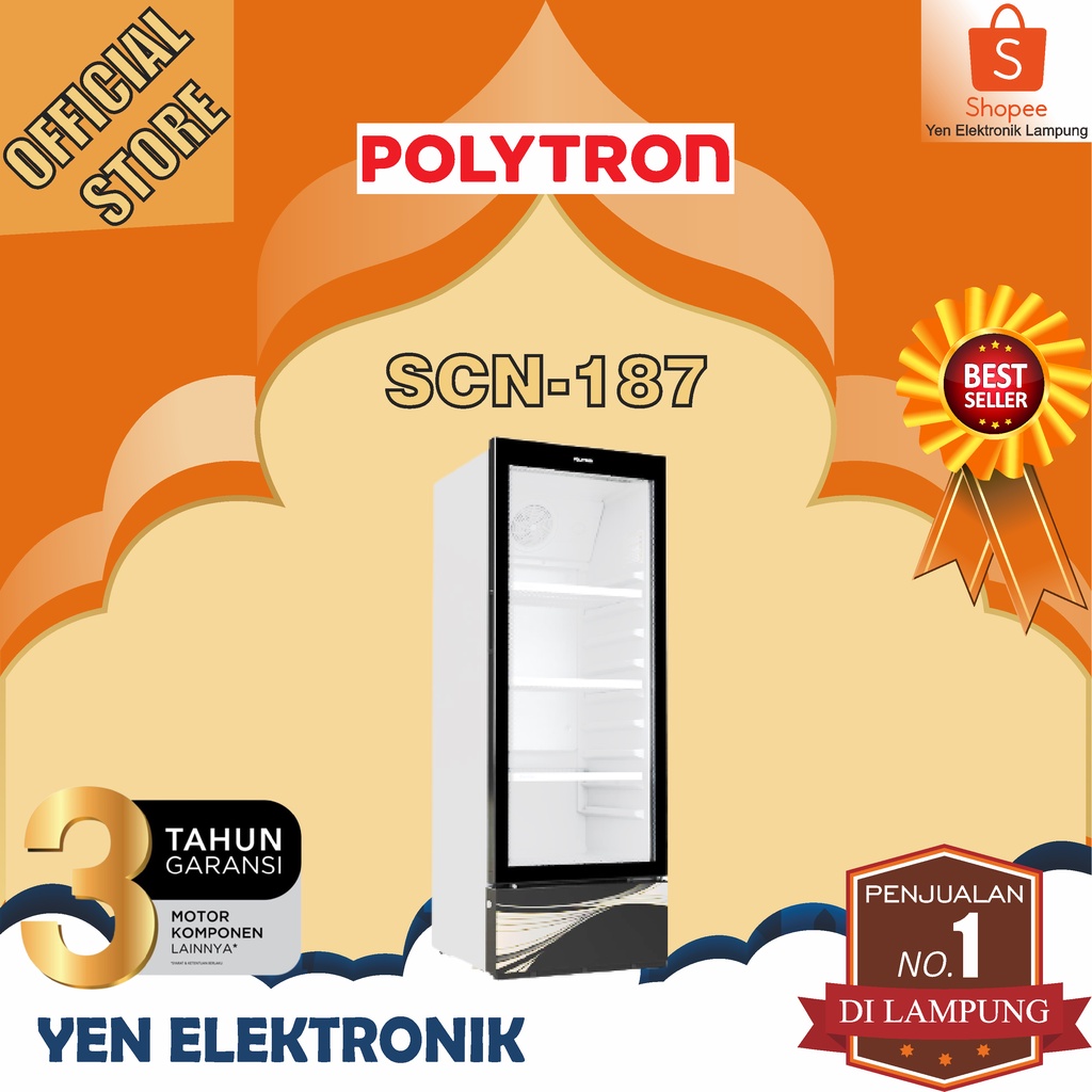 Showcase POLYTRON SCN 187 Showcase 2 Rak 1 Pintu 180 Liter Garansi Resmi POLYTRON 3 Tahun