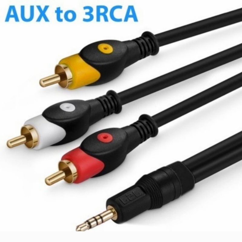 Kabel aux 3-1,kabel jack 3.5mm stereo -3jack av 1.5m htm jack kuningan