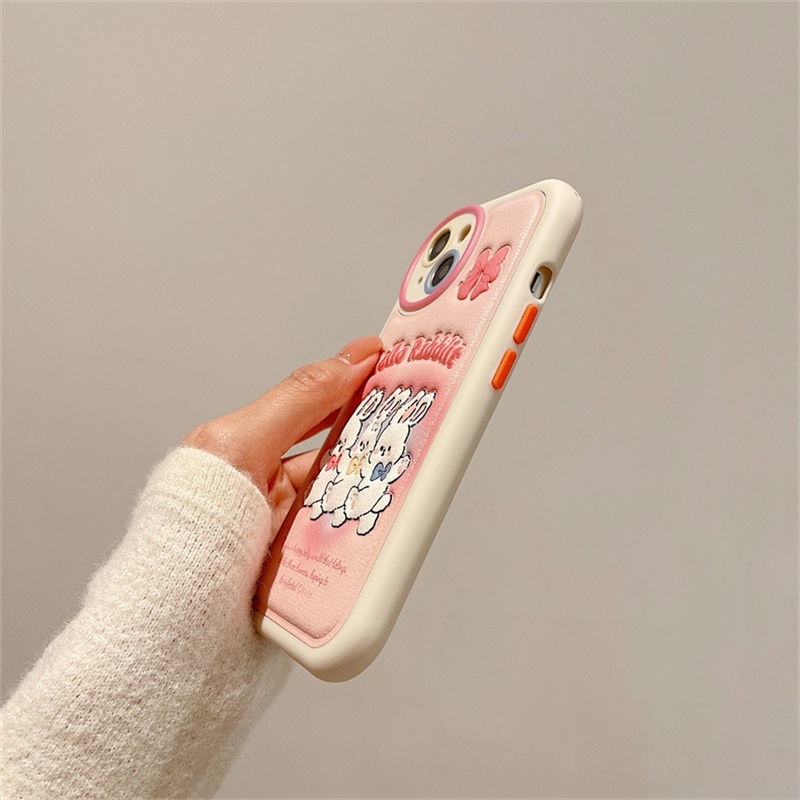 Case Desain Tiga Kelinci Pink Aksen Pita Untuk IPhone 12 13 14 11 Pro Max Xxsdcd