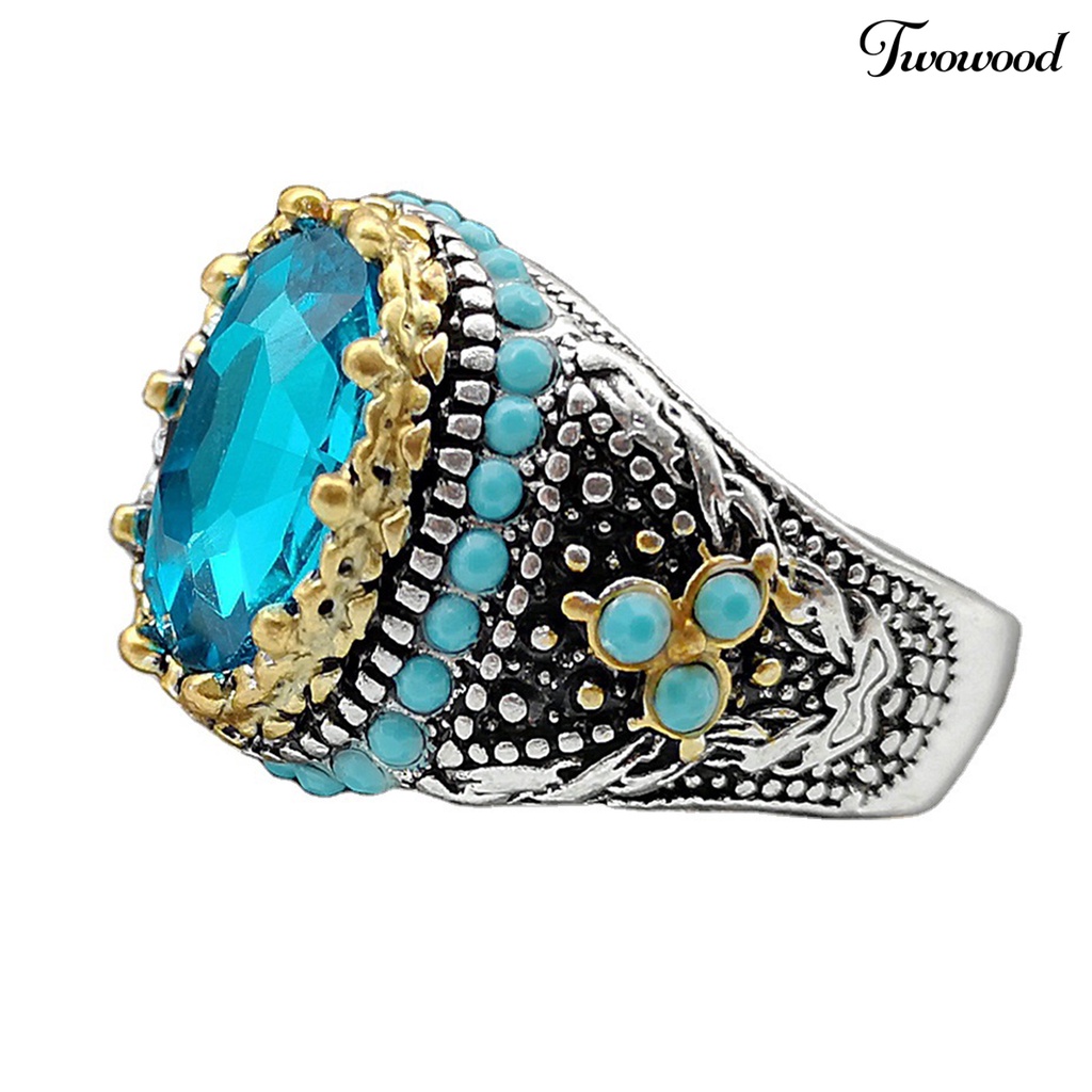 Cincin Berlian Imitasi Biru Turquoise Sparkling Gaya Vintage Untuk Pria