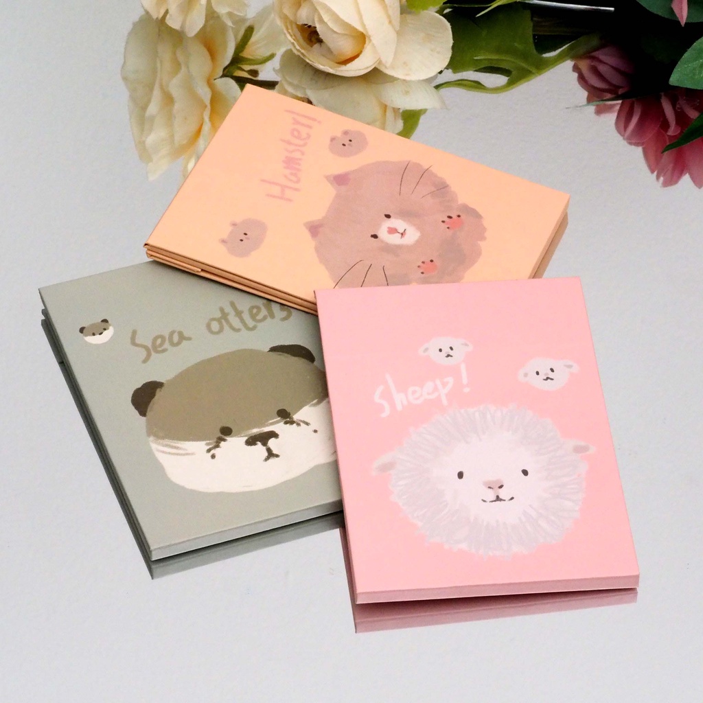 Cermin Buku Lipat Motif Face Animal Lucu Cermin Kotak Kaca Rias Make Up Portable