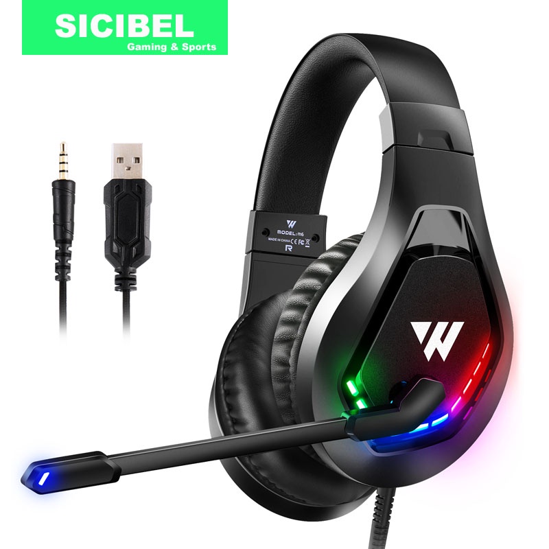 Sicibel M6 Headset Gaming Over Ear Noise Canceling Dengan Mic + Lampu LED Untuk PC / PS5 / PS4 / Xbox One / Laptop