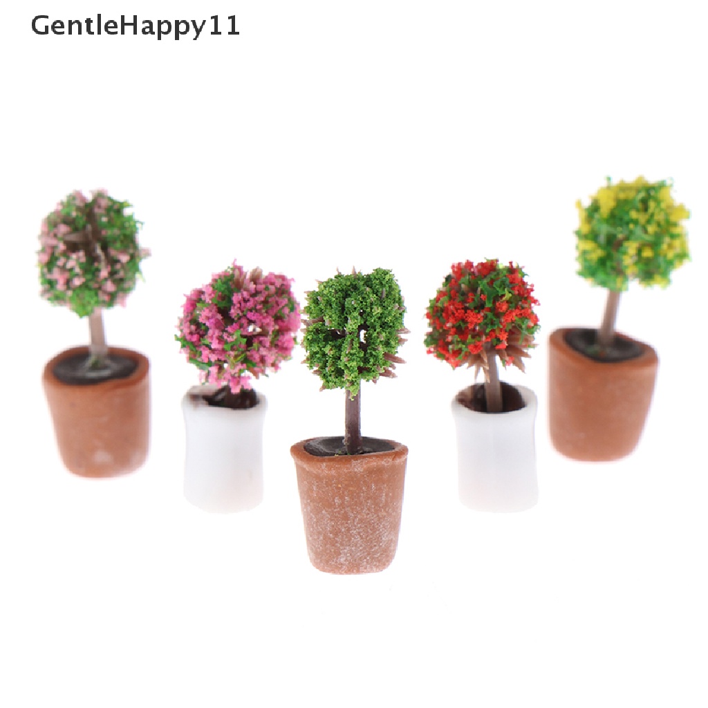 Gentlehappy 1: 12rumah Boneka Miniatur Pohon Mini Pot Tanaman Hijau Dalam Pot Home Decor id