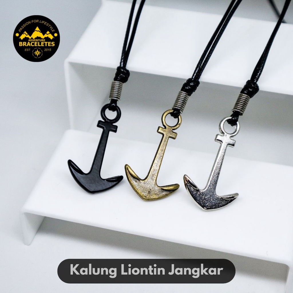 Kalung Tali Pria Wanita Keren Liontin Hitam Bandul Jangkar Besi Anti Karat Unisex Premium Adjustable