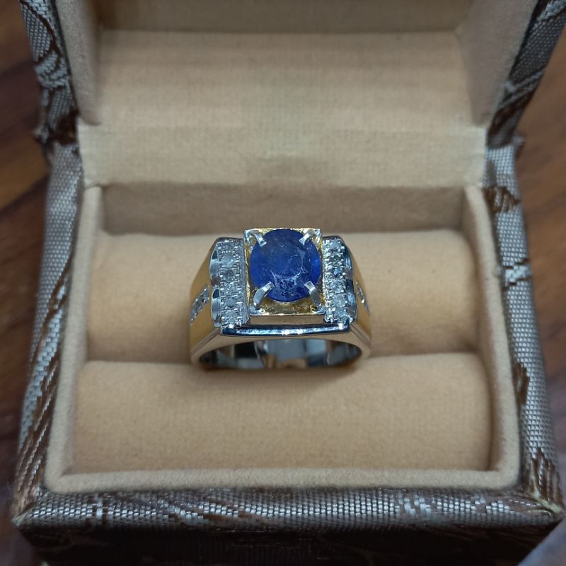 cincin blue safir pria berlian asli ring silver