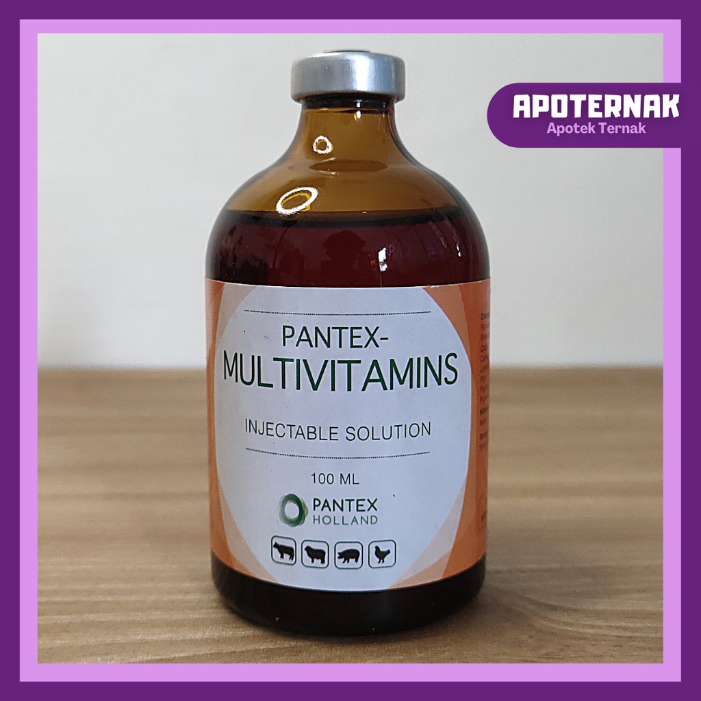 PANTEX MULTIVITAMIN | multivitamin injeksi vit A D3 E B1 B6 C dan K3 Untuk Sapi Kambing Kuda dll | 100 ml | Pantex Holland | Apoternak