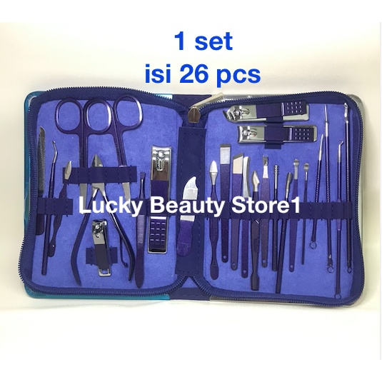 26 pcs Set Gunting Kuku Stainless Steel Kit Manicure Pedicure kutek gel alat perawatan kecantikan kredo spa foot scrube