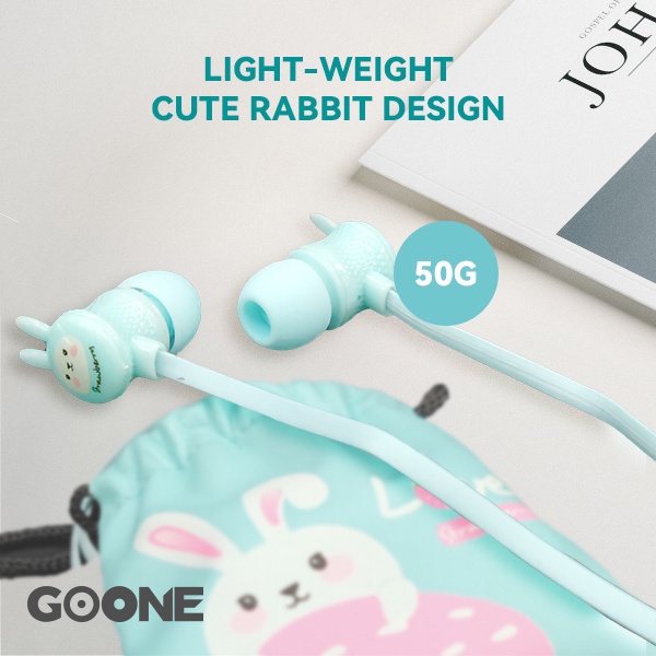 GOONE Earphone Gambar Kelinci Lucu Ear Earbuds Headset Awet Headset Universal iOS Android Warna Pink Biru Hitam