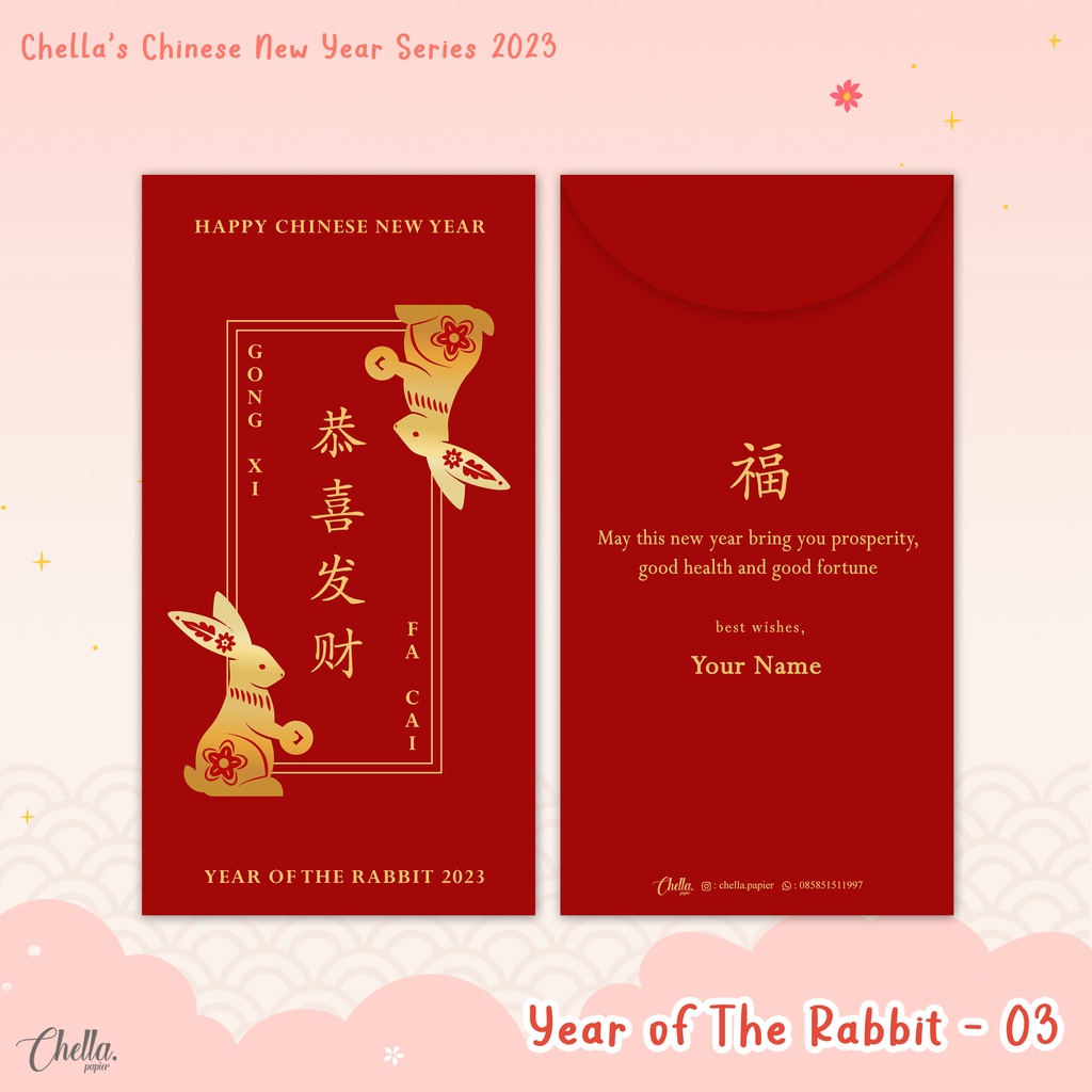 

CUSTOM ANGPAO IMLEK 2023 (BISA TULIS NAMA / LOGO) ISI 6 PCS : YEAR OF RABBIT - 03