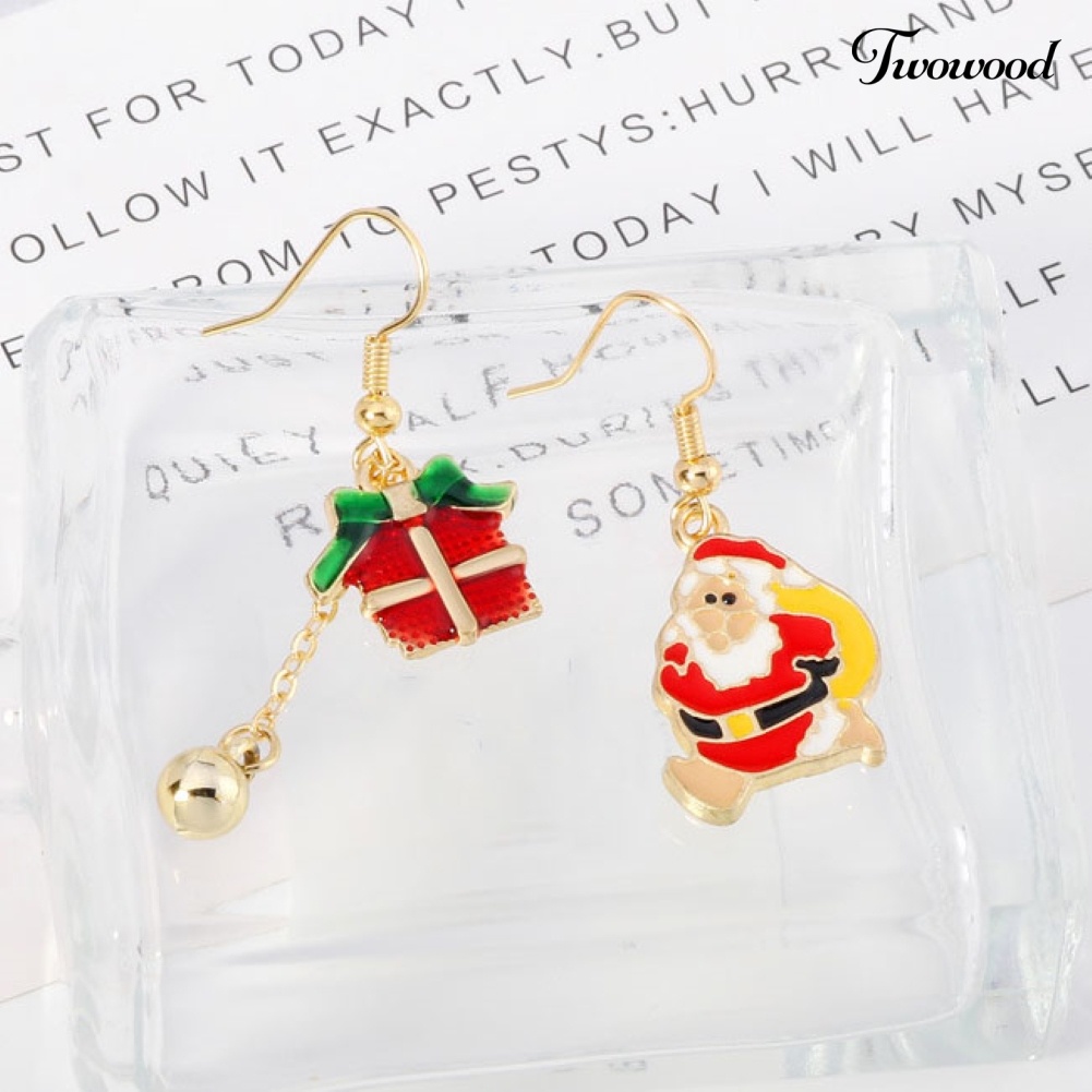 Anting Kait Asimetris Desain Santa Claus Untuk Wanita