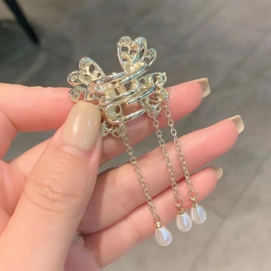Butterfly Jepit Rambut Model Kupu-Kupu Rumbai Aksen Kristal Berlian Imitasi Untuk Wanita