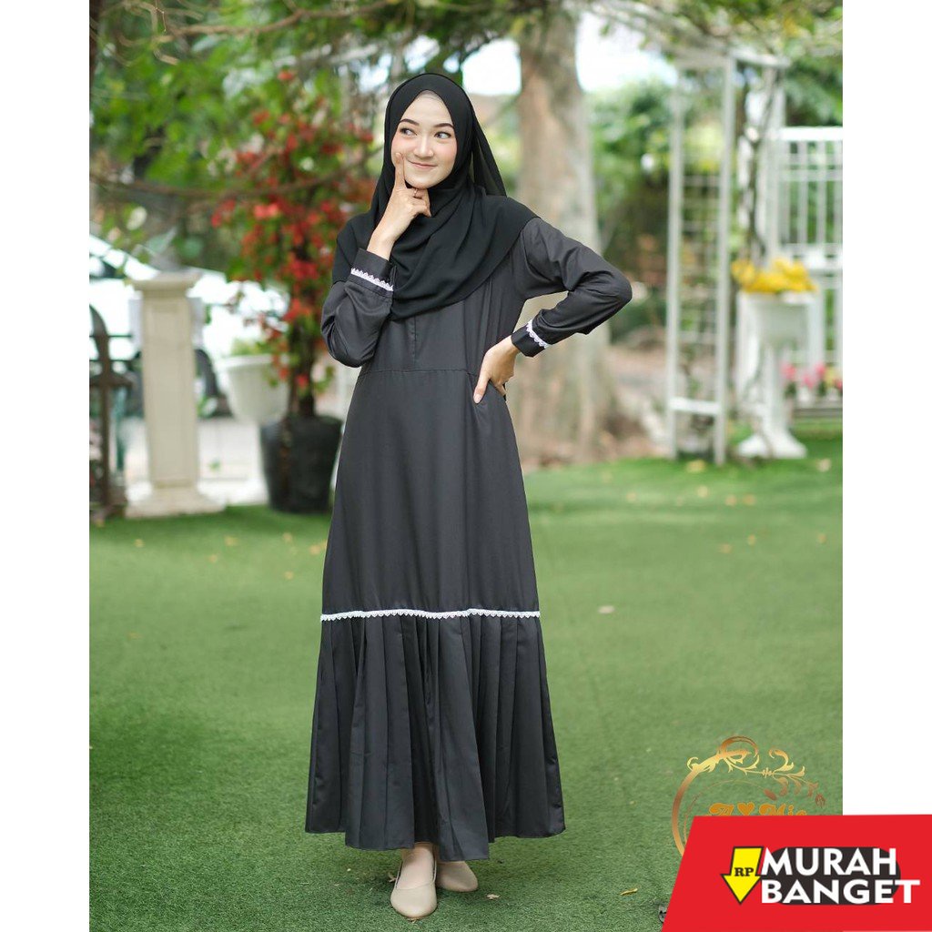 model gamis kombinasi polos terbaru 2022 Asofa Dress Black | Casual Dress | Abaya Hitam Polos | Abay