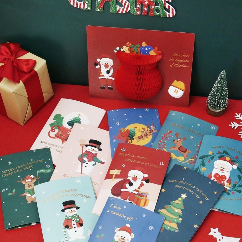 Mxbeauty Kartu Ucapan Dengan Amplop Keluarga Kartun Marry Hadiah Natal Tahun Baru 3D Pop Up Santa Claus Thank You Card