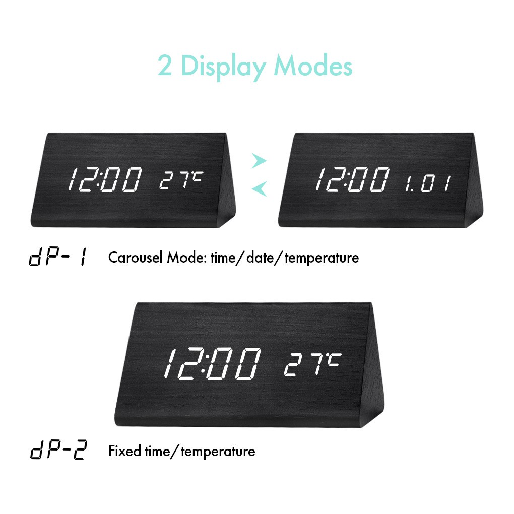 Jam Meja Digital Led Motif Kayu/ Jam Meja Kayu Alarm Temperatur Digital Triangle/ Jam Estetik + SUHU / ESTETIK JAM WEKER