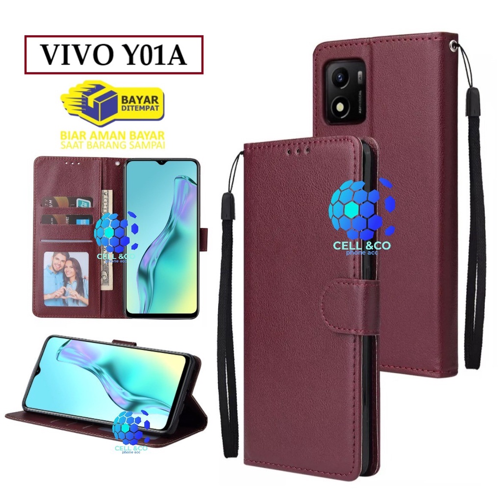 VIVO Y01A CASE FLIP LEATHER WALLET PREMIUM FLIP CASE BUKA TUTUP KESING HP CASING FLIP CASE WALLET VIVO Y01A